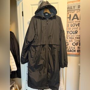 Men's or women’s Long Black Hooded Coat with Yellow Lining. Super warm